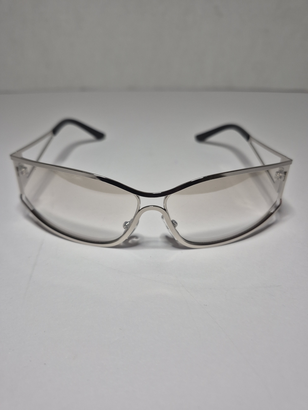 Silver Frameless Shield Sunglasses - Clear Gradient Lenses
